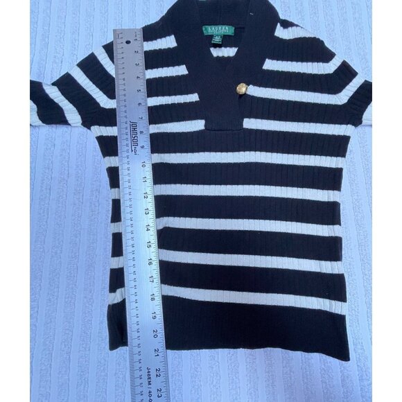 Lauren Ralph Lauren Womens Striped Ribbed Pullover Sweater Petite Small Black - Picture 5 of 9